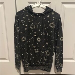 Black Hoodie with Celestial Print